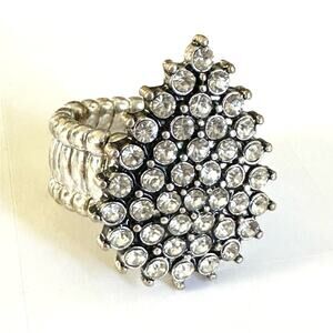 Rhinestone Teardrop Silver Stretch Ring